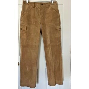 Suede Cargo Pants Womens 10 Petite Tan Genuine Leather Lined Utility